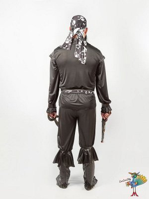 костюм Разбойника черный (рубашка, штаны, бандана, пояс, повязка на пояс,имитация сапог,борода, накладка на глаз) р-р L