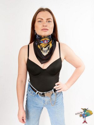 платок-бандана Пиратская череп в ковбойской шляпе, №0092, 55х55 см