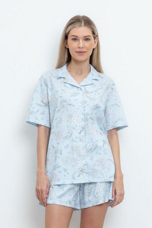 Пижама(Осень-Зима)+mom (голубое стекло, цветочный ажур)