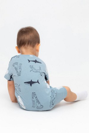 Полукомбинезон(Весна-Лето)+baby (пыльно-синий, мир животных)