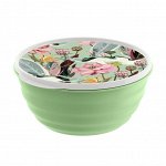 Миска 2,1л с крышкой пластик с декором зеленый LATINA 1шт