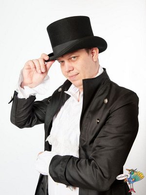 шляпа Цилиндр LUX черная, фетр высота 15 см, р-р XL, обхват головы 61 см