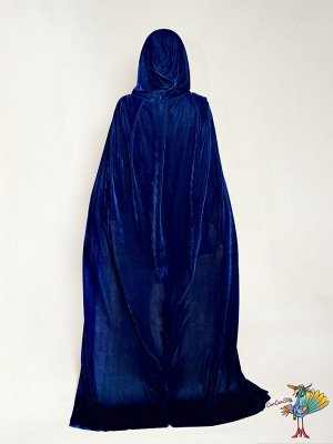 Плащ бархатный синий, длина 170 см, р-р XL