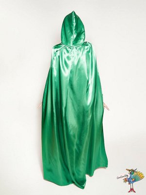Плащ шелк зеленый с капюшоном, длина 150 см, р-р L