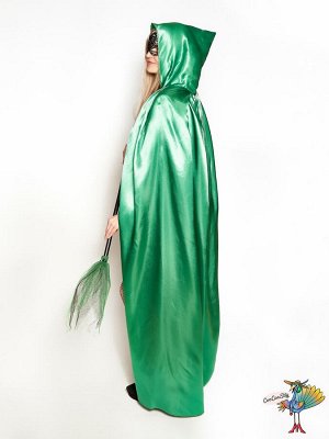 Плащ шелк зеленый с капюшоном, длина 150 см, р-р L
