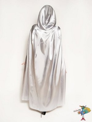 Плащ шелк серый с капюшоном, длина 150 см, р-р L