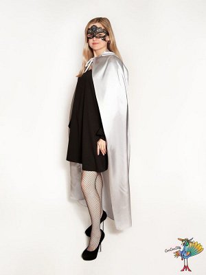 Плащ шелк серый с капюшоном, длина 150 см, р-р L