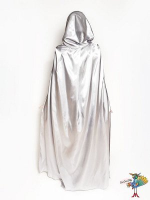 Плащ шелк серый с капюшоном, длина 150 см, р-р L