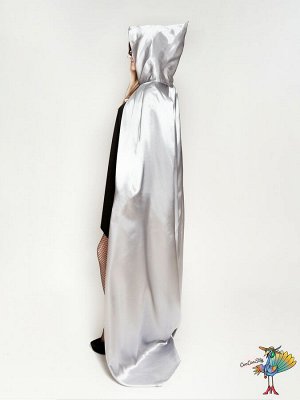 Плащ шелк серый с капюшоном, длина 170 см, р-р XL