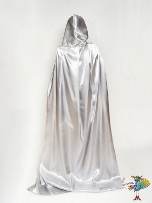 Плащ шелк серый с капюшоном, длина 170 см, р-р XL
