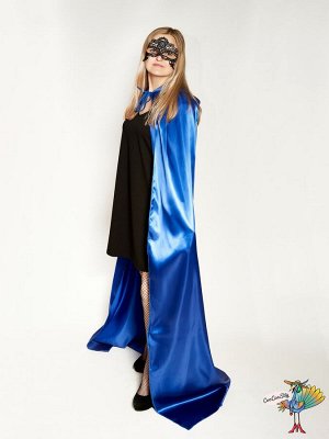 Плащ шелк синий с капюшоном, длина 170 см, р-р XL