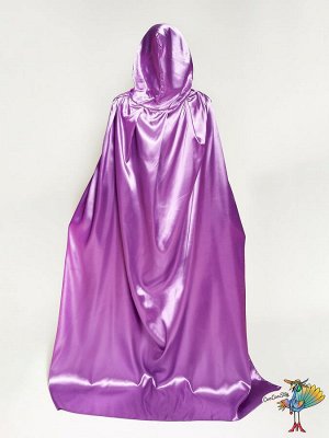 Плащ шелк фиолетовый с капюшоном, длина 170 см, р-р XL