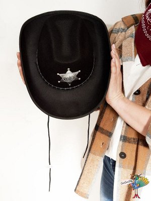 шляпа ковбойская Шериф черная, фетр р-р M ог 58-60 см