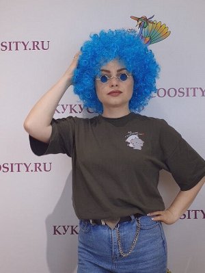 парик Афро кудри, голубой, искусственный волос