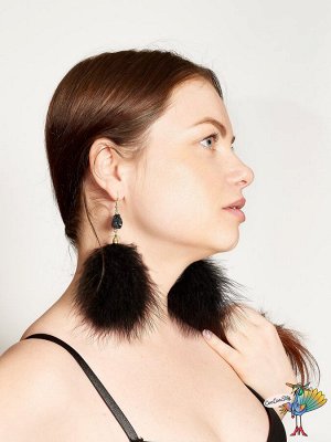 серьги перья Черные, фурнитура цвет золото, длина 16 см