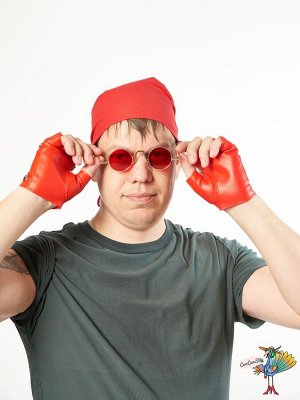 перчатки без пальцев Мужские, красные с клепками, эко кожа