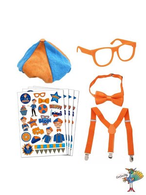 набор Блиппи-Blippi (шапка, очки, подтяжки, бабочка, наклейки)