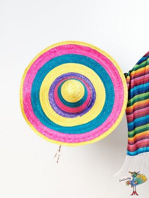 шляпа Сомбреро цветная, солома, высота 20,5см, объем головы 59-61см, d-55 см