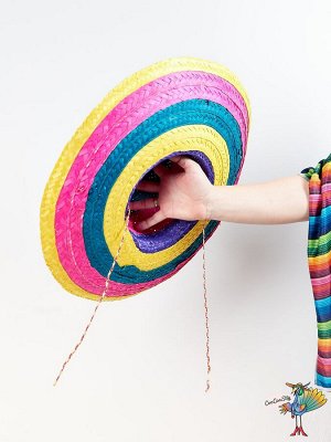 шляпа Сомбреро цветная, солома, высота 20,5см, объем головы 59-61см, d-55 см