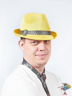 шляпа Стиляга, цвет желтый, высота 11см,объем головы 58-60 см