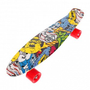 Скейтборд R2206, размер 56х15 см, колеса PU, АBEC 7, алюм. рама, цвет граффити