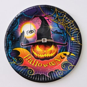 Тарелка одноразовая бумажная Halloween, 18 см , на Хэллоуин