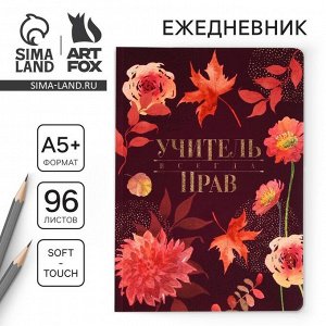 Большой ежедневник «Учитель всегда прав», soft-touch, формат А5+, 96 листов, мягкая обложка, линейка