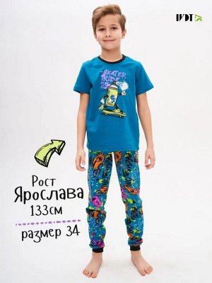 Пижама детская домашняя для мальчика короткий рукав со штанами с принтом Яркий