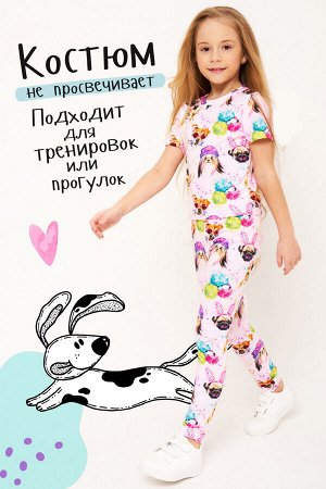 Костюм детский летний для девочки футболка и леггинсы с принтом Golubitskaya