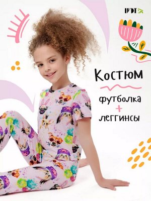 Костюм детский летний для девочки футболка и леггинсы с принтом Golubitskaya