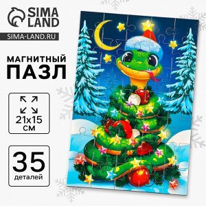 Пазл для детей магнитный деревянный «Новый год! Змея», 21x15 см, 35 элементов
