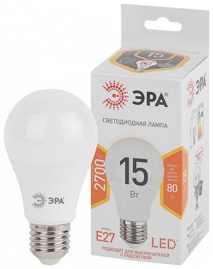 Лампа светодиодная 15 Вт, цоколь E27, теплый свет, ЭРА LED smd A60-15W-827-E27