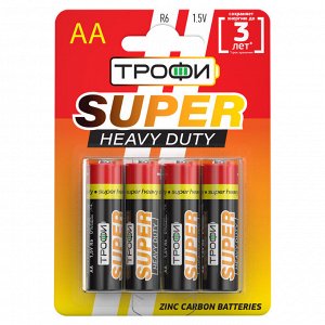 Батарейки пальчиковые AA (R6) ТРОФИ SUPER HEAVY DUTY Zinc 1.5V (4 шт.)