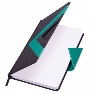 Ежедневник недатированный А5 138x213мм BRAUBERG Waves под кожу,застежка 160л,чёрный/бирюзовый,114454