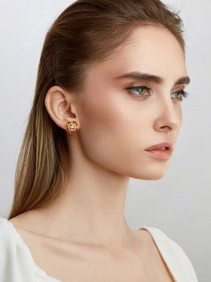 Изысканные серьги-гвоздики с лимонным янтарём и кристаллами «Медичи»