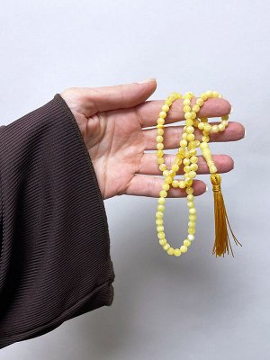Мусульманские чётки на 99 бусин из мелких цельных янтарных шаров медового цвета