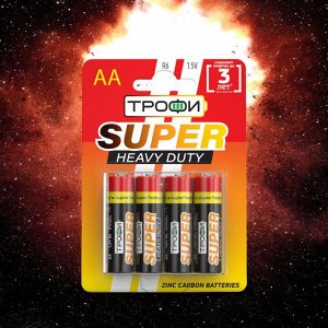 Батарейки пальчиковые AA (R6) ТРОФИ SUPER HEAVY DUTY Zinc 1.5V (4 шт.)