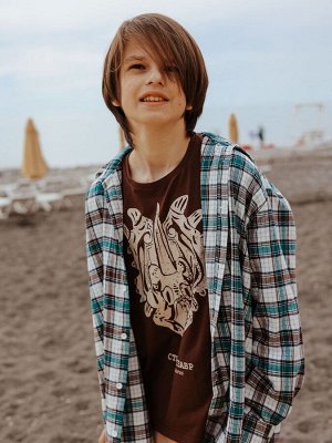 Рубашка Овер клетка белый-эмеральд