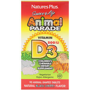 Animal Parade, детская мультивитаминная добавка с натуральным ароматом черной вишни, 500 МЕ
