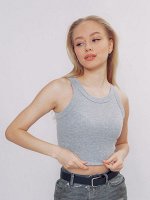 USER 4218-90 Кроп-топ женский из хлопковой пряжи в рубчик (Цвет серый