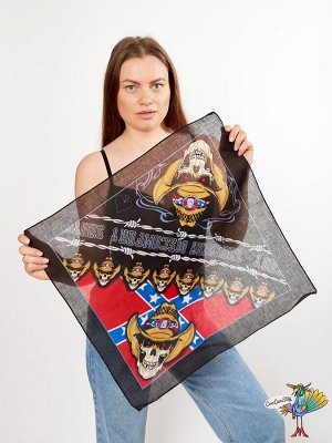 платок-бандана Пиратская череп в ковбойской шляпе, №0092, 55х55 см