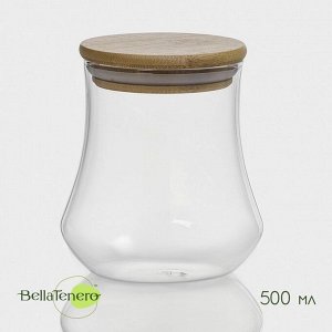 Банка для сыпучих продуктов BellaTenero «Эко», 500 мл, 10*11 см, с бамбуковой крышкой, стекло, прозрачная