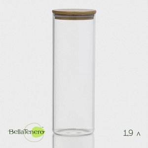 Банка для сыпучих продуктов BellaTenero «Эко», 1.9 л, 10*28.5 см, с бамбуковой крышкой, стекло, прозрачная