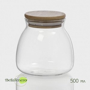Банка для сыпучих продуктов BellaTenero «Бамбук», 500 мл, 9.5*10 см, с бамбуковой крышкой, стекло, прозрачная