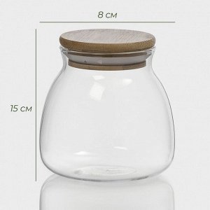 Банка для сыпучих продуктов BellaTenero «Бамбук», 500 мл, 9.5*10 см, с бамбуковой крышкой, стекло, прозрачная