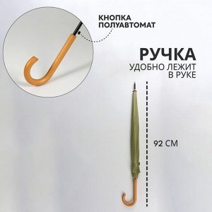 Зонт - трость полуавтоматический «Пастель», 16 спиц, R=52/60 см, D = 104 см, зелёный