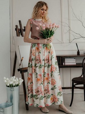 Юбка Лён 30%, хлопок 70%
Летняя юбка из льна и хлопка с пионами непременно сделает Ваш образ легким, воздушным и элегантным. Такая эффектная юбка с поясом на резинке, со сборками и складками, создаст 