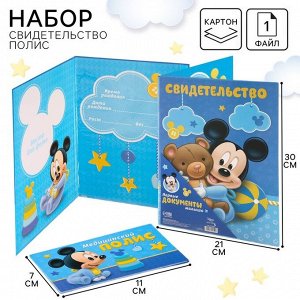 Обложка для документов набор «Мои первые документы», Микки Маус, 21x30 см