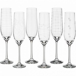 Набор бокалов для шампанского из 6 шт. "виола микс" 190 мл. высота=24 см. (кор=1набор.)
