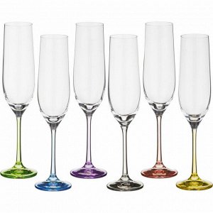 Набор бокалов для шампанского из 6 шт. "rainbow" 190 мл высота=24 см (кор=8набор.)